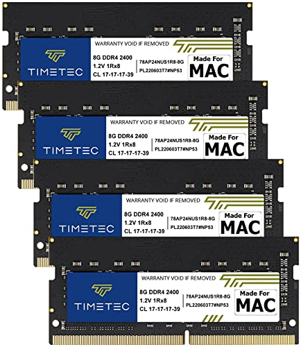 Timetec Kit de 32 GB (4 x 8 GB) Compatible con Apple 2017 iMac (27 Pulgadas con Pantalla Retina 5K) DDR4 2400 MHz PC4-19200 1Rx8 CL17 1.2 V sin ECC Memoria SODIMM sin paridad actualización Mac RAM