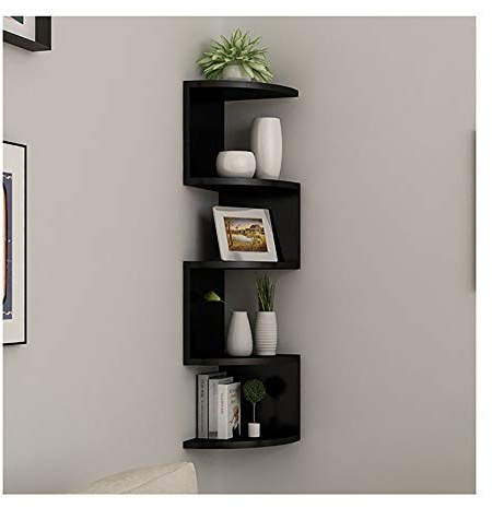 asskanaer Wall Mounted Corner Shelves, 5-Tier Rectangle Classic Radial Corner Wall Shelf for Bookcase Shelf Storage (Color : Black)