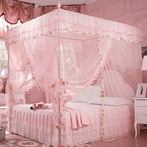 Shanbor Cortina de Cama, Cortina de Cama Duradera para Postes Princesa Dormitorio Mosquitera Cama con Dosel, Mosquitera(Pink, 120 * 200 * 200)