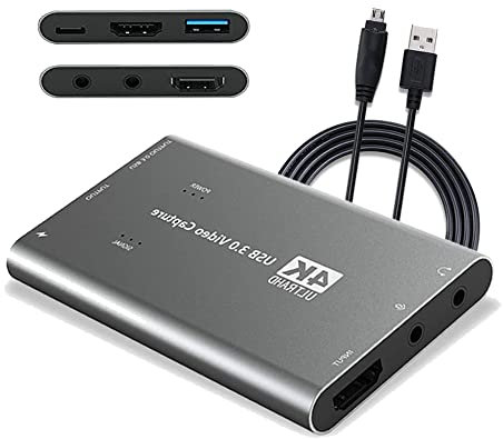KuWFi Scheda di acquisizione audio video 4K, USB 3.0 HDMI USB 3.0, dispositivo di acquisizione video, Full HD 1080P per la registrazione di giochi, trasmissione in diretta streaming, funziona per PS5