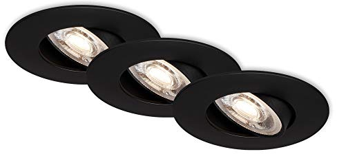BRILONER 7146-035 Luminaires, Lampes encastrées Jeu de 3 plafonniers, Module LED pivotant, 5 Watts, 460 lumens chacun, 3 000 Kelvin, IP23, Noir Mat, 90x24 mm (DxH)