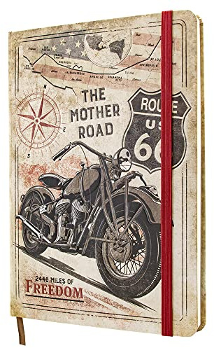 Nostalgic-Art Carnet rétro pointillé, Route 66 Bike Map – Idée de cadeau pour les fans de la Route 66, Bullet Journal dotted, Design vintage, A5 54005