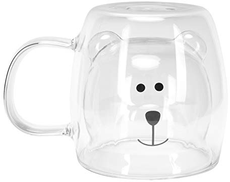 Atyhao Tasse en Verre en Forme d'ours Tasse de Lait de Café de Thé d'eau à Double Paroi avec Poignée pour la Maison(Transparent)