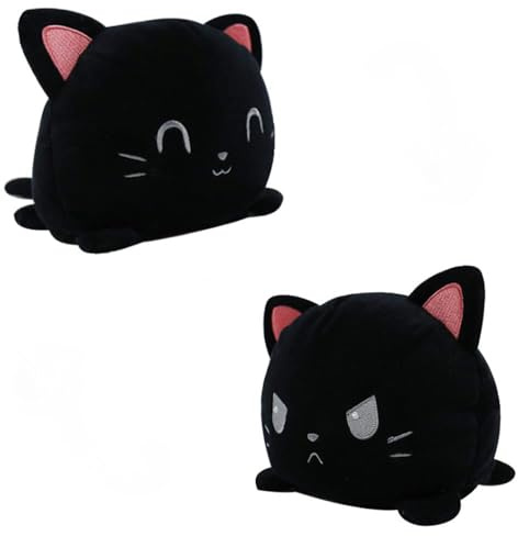 KUNSTIFY Katze Kuscheltier Stimmungs Kuscheltier Cat Wende Plüschtier für Mädchen Frauen Kinder Baby um Laune auszudrücken Geschenk für Freundin Katze Schwarz