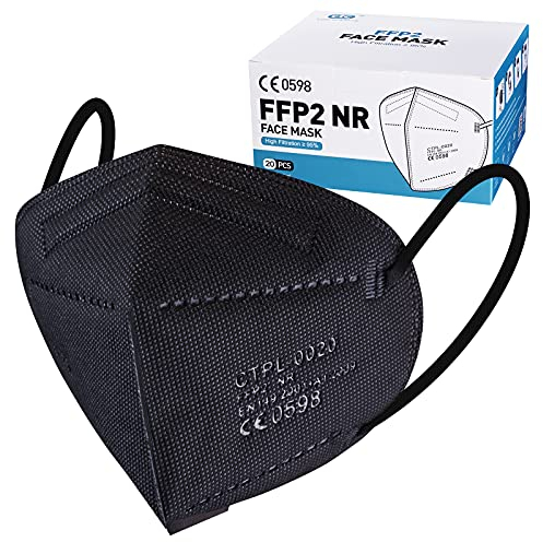 20pcs FFP2 Face Mask Black CE Certified KN95 Mask Filtration Rate ≥95% 5-Layer Protective FFP2 Masks Individually Packaged Face Mask High Filter Respirator Mask For Daily Prevention And Protection