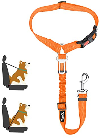 SlowTon Hundegurt fürs Auto, 2-in-1 Kopfstützen-Rückhalte Anschnallgurt Hund Auto mit Universalschnalle und einstellbarem, reflektierendem Gummiband zum Aufhängen von Sicherheitsgurten an Kopfstützen