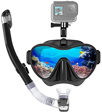 Fiorky Occhialini subacquei, Set di Snorkeling for Adulti, Facile respirazione, Anti-Appannamento, Maschera con boccaglio Asciutto con Lenti temforate for Immersioni subacquee con Supporto for Gopro