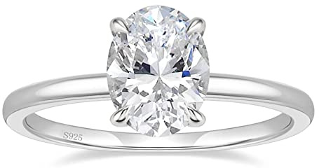 Zakk Ringe für Damen Silber 925 Solitärring 3CT Oval Zirkonia Verlobungsringe Versprechen Ring Eheringe Rosegold Gold (Silber,53 (16.9))