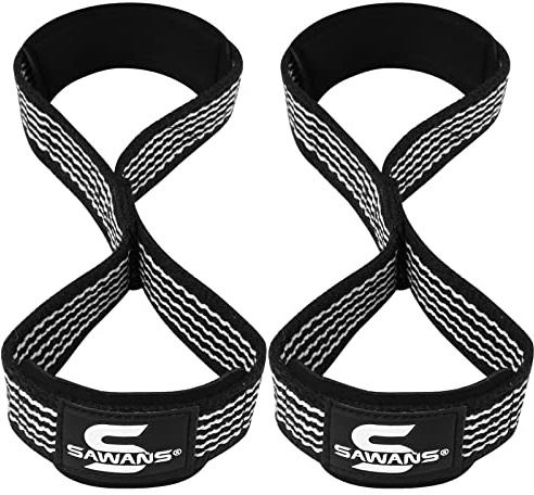 SAWANS Lyftremmar vadderat grepp figur 8 handledsremmar vikt slitstark dubbel ögla bodybuilding träning gym remmar handstång halkskydd dödlyft stöd starka manschetter kraftlyft (svart)