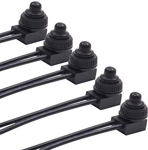 Biqing Interruttore a pulsante impermeabile, 5 pezzi, piccolo interruttore On Off da 12 V, con filo per motocicletta/auto