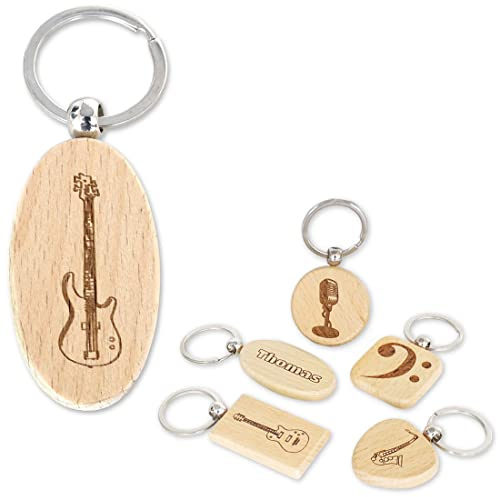 keepdrum Personalisierter Schlüsselanhänger OVAL mit Namens-Gravur und Musik-Motiv