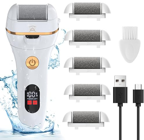 VXDOIRK - Eliminador de callos eléctrico recargable impermeable con 5 rodillos y 2 velocidades