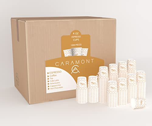 Caramont 4 Oz 1000 Espresso Gobelets en Carton,Écologique,Jetables,Résistant à la Chaleur,Carton Qualité,Idéal pour Toutes Les Boissons Chaudes ;Café,Thé,Chocolat etc.