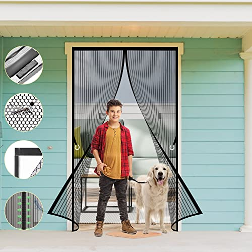 Fliegengitter Mit Magnet Insektenschutz 195 x 220 cm, Moskitonetz Magnetverschluss, Insektenschutz Vorhang tür Terrassentür, für Balkontür Wohnzimmer Schiebetür Terrassentür Ohne Bohren, Schwarz