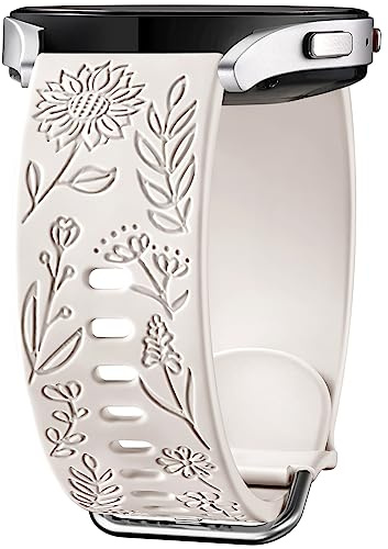 Mastten Blume Gravierte Armband Kompatibel Mit Samsung Galaxy Watch 4/5/6 40mm 44mm Damen, 20mm Weich Sport Silikon Ersatzarmband für Active 2 40mm/3 41mm, Polarstern