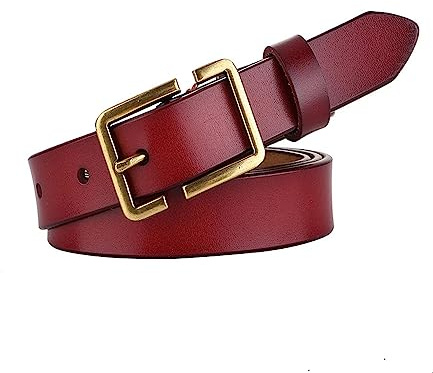 Yitre Vintage-Gürtel mit goldener Dornschließe, Echtledergürtel für Damen, Damengürtel, Kleidergürtel mit quadratischer Schnalle