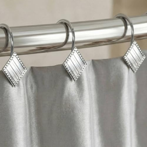 Duschvorhangringe Silber Ringe Duschvorhang Haken: Nickel Schwerlast Metall Duschringe für Duschvorhangstange – Dekorative Diamant Duschringe Vorhanghaken Aufhänger für Badezimmer - 12 Stück