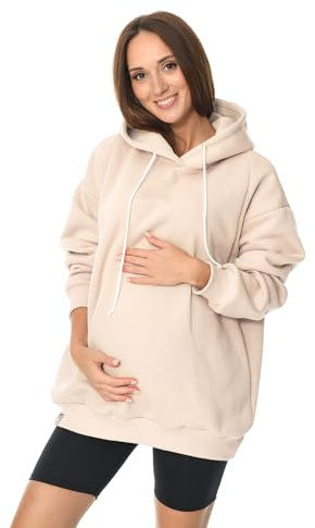 MijaCulture Abbigliamento premaman Oversize 2in1 Maglione per allattamento e gravidanza Top per allattamento Maglione per allattamento Naomi M016, beige., S-M