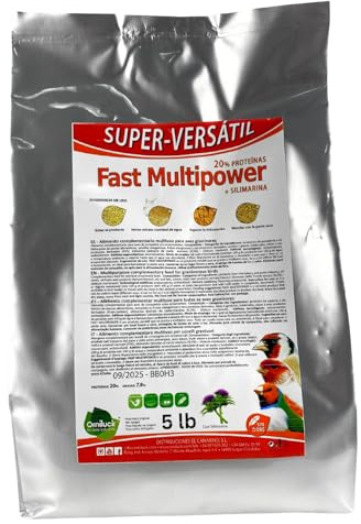 Fast Multipower Bird Food by Super-Versatil - 20 Percent Protein for Canary and Small Bird, Chick Feed with Milk Thistle Extract for Chicks High Energy Blend Silver Foil Bag 5 Lb