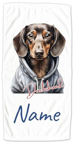 GRAZDesign Handtuch Hund mit Namen personalisiert, Dachshund Dackel Cooles Motiv auf Duschtuch, Badetuch oder als Strandtuch - 70x140cm