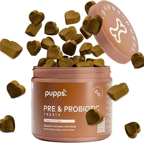 Pupps Pre & Probiotic Dog Treats – 120 Gut Health Chews | 4.5 Billion CFUs with Pumpkin & Digestive Enzymes | For Sensitive Stomachs, Digestion & Immunity | Duck Flavour | Vet Approved, UK Made
