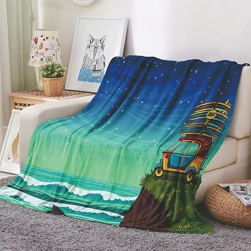 EHOMERY Große Kuscheldecke XXL Decken Zum Selbst Gestalten Kuscheldecke Papa Weiche Decke Flauschig Mädchen Sternenklarer Himmel Karikatur Sommerdecke Grün 240x180cm