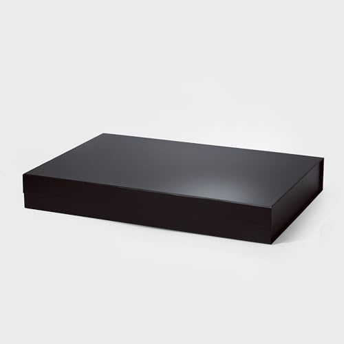 Geoto 50 cm L x 34 cm B x 7 cm H XL flach weiß/schwarz Kraftpapier-Magnetdeckelverschluss starre Geschenkboxen für Einzelhandelsverpackung (1 Stück, schwarz)