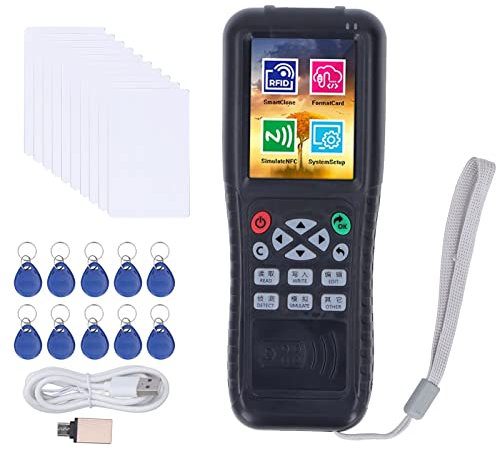 Lector RFID Copiadora, Lector de Tarjetas Inteligentes NFC Escritor Copiadora RFID Escritor de Tarjetas NFC de Mano Duplicador Cerradura de Puerta Llaveros Cloner con 10 Tarjetas UID 10 Llaveros 1 Ada
