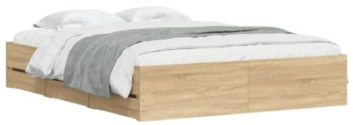 vidaXL Cadre de Lit et Tiroirs, Lit Double avec Sommier à Lattes, Lit Adulte, Meuble de Chambre à Coucher, Chêne Sonoma 140x200 cm Bois Ingénierie