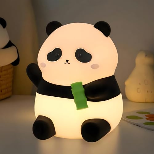 Rytinazzz Panda Nachtlicht Kinder, Silikon Lampe mit Klopfsteuerung, 2 Helligkeitsstufen, 30 Min Timer, USB-aufladbar, 1200 mAh, Geschenk für Mädchen und Jungen