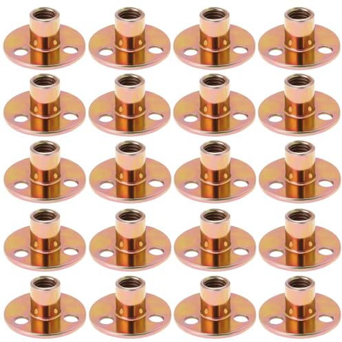 VGOL 20 Stück M10 3-Loch-T-Muttern, verzinkte Platte, runde Basis, T-Nut, Möbel-Hardware, Flanscheinsatz, Innengewinde, Ersatz für Möbelinstallation