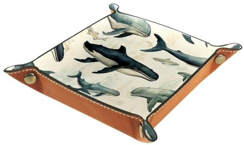 Faltbarer Aufbewahrungsbox, Retro-Stil, Wal, Meerestiere, Leder, klein, für Schmuck, Süßigkeiten, Schlüssel, Aufbewahrungsbox, Dekoration, Eingangsbereich