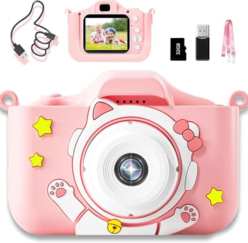 Lnicez Appareil photo numérique 48 MP double objectif 1080P cadeau Noël 32 Go