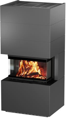 H&M Ready Uh 700/250 STYLE Stahl titan lackiert 3-Seitiger Kaminbausatz abnehmbare segmentierte Stahlverkleidung 7kw hochschiebbare Tür Bauart 2 fertig montiert ohne Mauern oder Verputzen