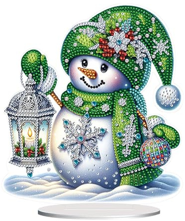 Mecmbj diamond painting weihnachten tischdeko, Kristall Diamant Malerei Bastelset, Desktop Dekoration Ornamente Schneemann, doppelseitiges Muster einseitige Diamant Tischdekoration (Schneemann A)