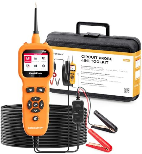 Prüflampe kfz Spannungsprüfer kfz Auto,OBDMONSTER 4-in-1 0V-80V DC Stromkreistester Spannungsprüfer kfz mit Einspritzdüsentest/Multimeter/Oszilloskope/Batterietester für Auto mit vollem Zubehör