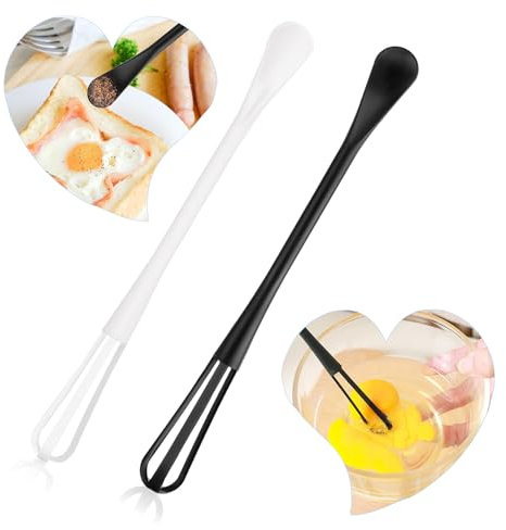 2 Stück Tragbaren Mini Plastik-Schneebesen,Multifunktion Küchen Schneebesen mit Minilöffel,2 in 1 Rührbesen Gewürzlöffel Rührlöffel,Schneebesen Eignet für Mischen Rühren Schlagen Friseur Haarfarbe