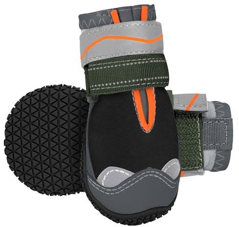Eyein 2 Stück Hundeschuhe Pfotenschutz, Wasserabweisend & Reflektierend | Rutschfester Sohle und Doppelt Verstellbare Klettverschlüsse für Innen & Outdoor Wanderungen, Kälte/Wärme (Schwarz, Größe 0)