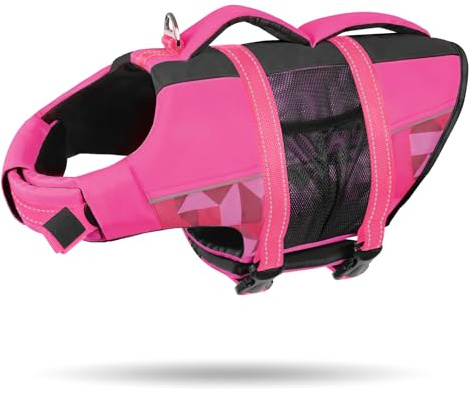 CITÉTOILE Schwimmweste Hund, Hunde Schwimmweste mit Reflektierend Rosa XL | Rettungsweste mit Griff für Kleine Mittlere Große Hunde, Schwimmweste mit Auftrieb, Leicht und Sicher für Wassersport