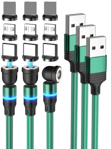 BITHAI 3 Pack 1.6ft Magnetic Charging Cable, 540° Rotating, Compatible with Type C, Micro USB, i-Product