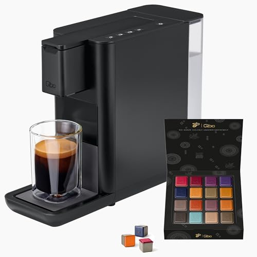 Tchibo Qbo ICONIC Premium Kapselmaschine inkl. 16 recyclebare Qbo Kapseln für Espresso, Caffè und Caffè Grande, kompaktes, innovatives Design, Dark Chrome