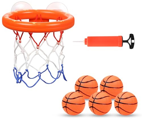 Vicloon Mini Basketballkorb,Kinder Mini Basketballkorb Set mit 5 Hüpfbälle,2 Saugnapf und Luftpumpe,Wasserspielzeug Kinder Spielzeug für Wohnzimmer,Bad,Schlafzimmer,Outdoor