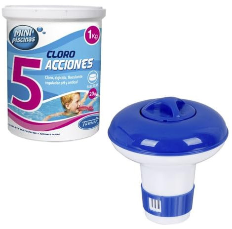 LOLAhome Pack de Tabletas y Dispensador de Cloro Azul y Blanco - Incluye 50 Tabletas de 20 gr de 5 Funciones