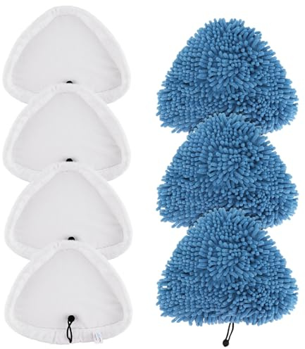 Sgizoku 7Pack Universal Steam Mop Pads Compatible with H2O Steam Cleaners:for H20 HD/X5 Microfiber Cloths Covers Replacement for Vax/Viledas Cleaning Mop Pad, 4White +3 Blue