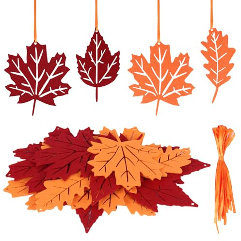 Fohuanky Ghirlanda autunnale in feltro, 16 pezzi, con foglie d'acero, zucche, ghiande, foglie d'acero, decorazioni riutilizzabili da appendere per parete, finestra, camino, scale, Halloween