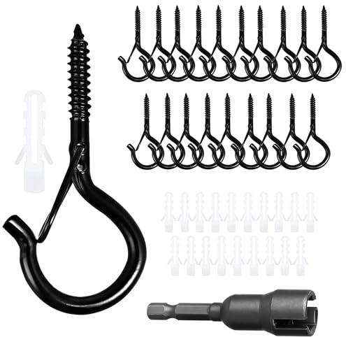 20 Pièces Crochets à Vis Noirs,Crochets a Visser Inox Avec Boucle de Sécurité,Piton Inox Pouvant être Utilisés pour des pots de Fleurs,des Lampes Décoratives et des Tasses