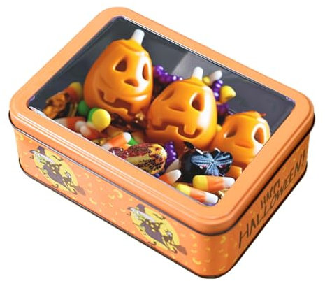 Genérico Halloween Cookie Box - Scatola di caramelle di Halloween, scatola di lattine di metallo portatile, lattine di biscotti vuote, contenitore di immagazzinaggio, latta rettangolare in metallo