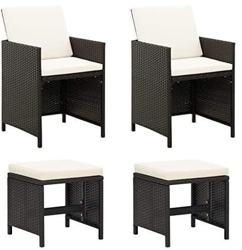 HANJIEFACAI 4-TLG. Gartenstuhl und Hocker Set Poly Rattan Schwarz Gartenstuhl Modern Balkonstuhl Terrassenstühle Balkon Stühle für Park Hof Balkon Camping