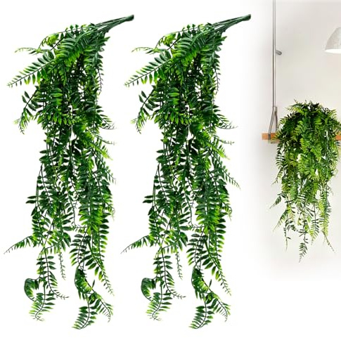 UNGFEI 5-Pack 79 cm Long Artificial Hanging Fern Plant - Green Fake Hanging Realistic Plastic Leaves, Indoor Outdoor Wall Decor
