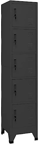 HETFTJN Schließfachschrank Anthrazit Stahl Lager Schrank 38x40x180 cm mit 5 abschließbaren Türen Modernes Design für Büro Schule und Haushalt